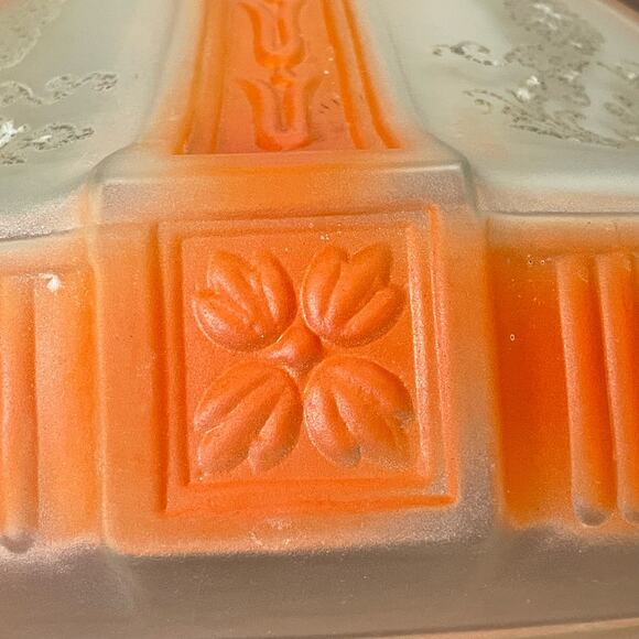 Vintage Art Deco Shade Ceiling Light Fixture Frosted Glass w/ Orange Etched MCM - Picture 12 of 16